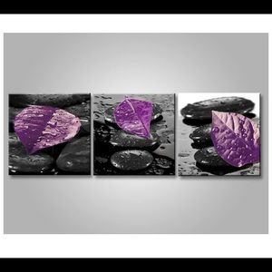 Purple Leaf on Spa Stone 3-Piece Canvas Set - New